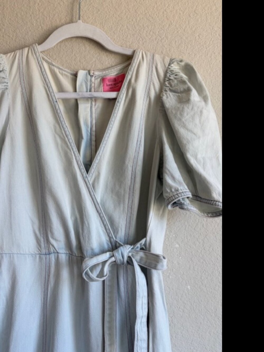 Kate Spade Dress size 4 Light Indigo Denim Faux Wrap Fit Flare CottageCore - Picture 3 of 10